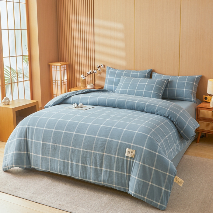 91家纺网 家纺一手货源 找家纺 爱屋及屋 2025新款水洗棉可拆洗棉花被被子被芯 海蓝大格