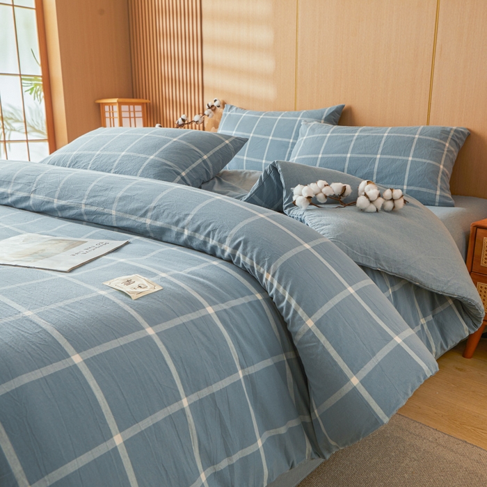 91家纺网 家纺一手货源 找家纺 爱屋及屋 2025新款水洗棉可拆洗棉花被被子被芯 海蓝大格