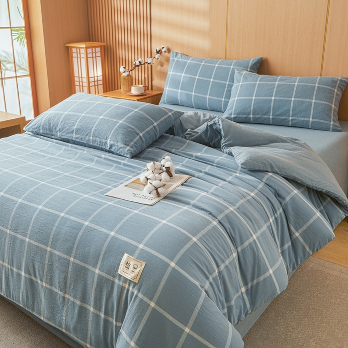 91家纺网 家纺一手货源 找家纺 爱屋及屋 2025新款水洗棉可拆洗棉花被被子被芯 海蓝大格