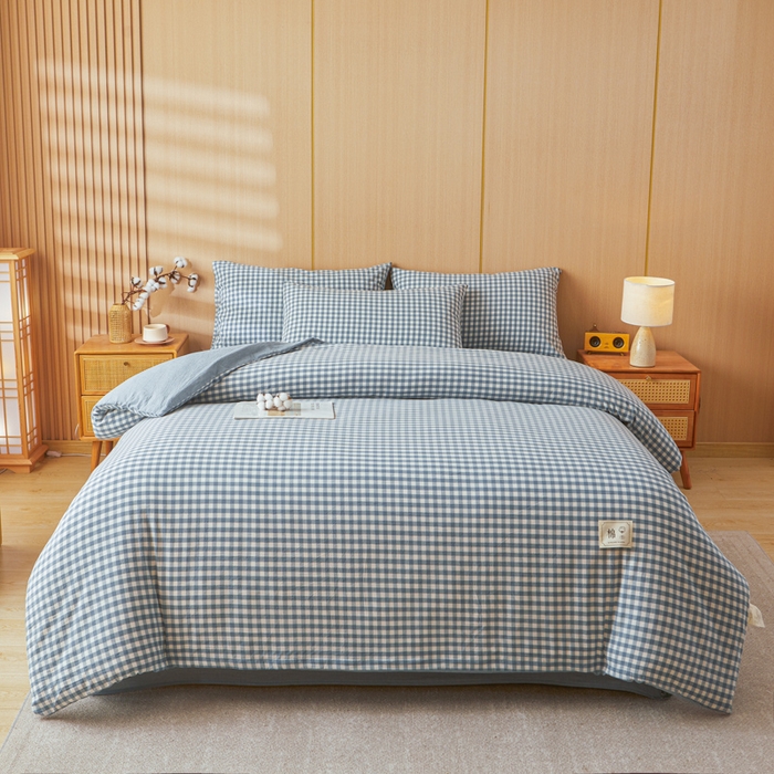 91家纺网 家纺一手货源 找家纺 爱屋及屋 2025新款水洗棉可拆洗棉花被被子被芯 蓝小格