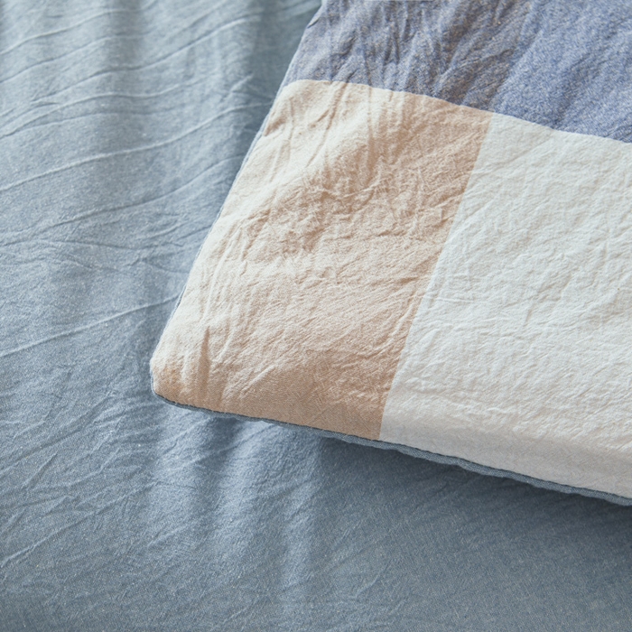 91家纺网 家纺一手货源 找家纺 爱屋及屋 2025新款水洗棉可拆洗棉花被被子被芯 蓝咖大格