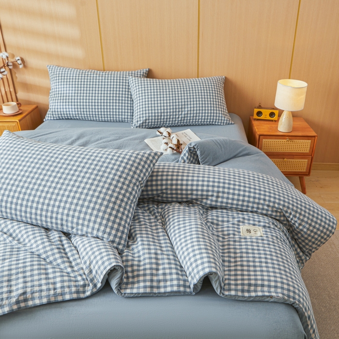 91家纺网 家纺一手货源 找家纺 爱屋及屋 2025新款水洗棉可拆洗棉花被被子被芯 蓝小格