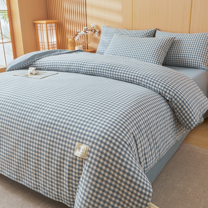 91家纺网 家纺一手货源 找家纺 爱屋及屋 2025新款水洗棉可拆洗棉花被被子被芯 蓝小格