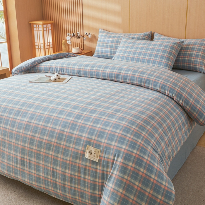 91家纺网 家纺一手货源 找家纺 爱屋及屋 2025新款水洗棉可拆洗棉花被被子被芯 格韵蓝