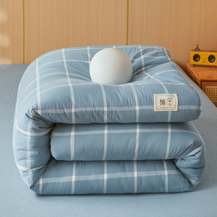 91家纺网 家纺一手货源 找家纺 爱屋及屋 2025新款水洗棉可拆洗棉花被被子被芯 海蓝大格