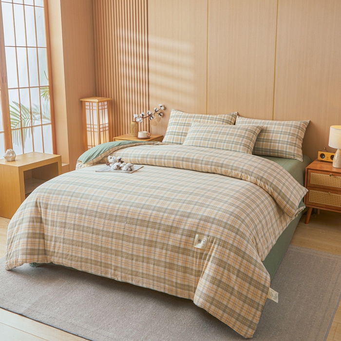 91家纺网 家纺一手货源 找家纺 爱屋及屋 2025新款水洗棉可拆洗棉花被被子被芯 翠绿格