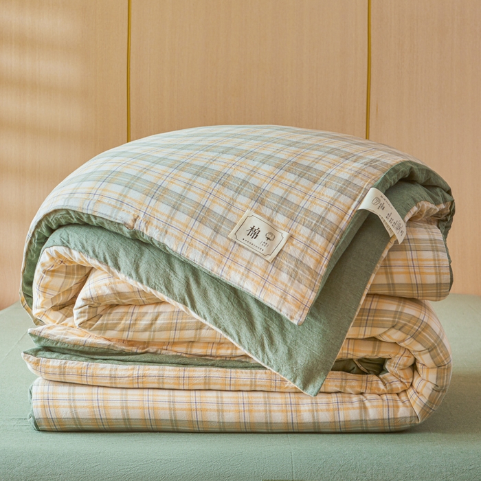 91家纺网 家纺一手货源 找家纺 爱屋及屋 2025新款水洗棉可拆洗棉花被被子被芯 翠绿格