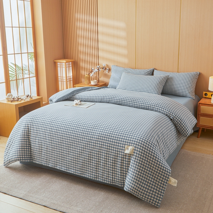 91家纺网 家纺一手货源 找家纺 爱屋及屋 2025新款水洗棉可拆洗棉花被被子被芯 蓝小格