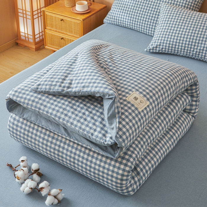 91家纺网 家纺一手货源 找家纺 爱屋及屋 2025新款水洗棉可拆洗棉花被被子被芯 蓝小格