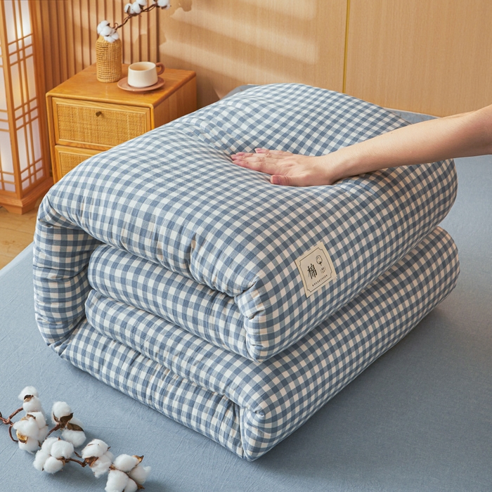 91家纺网 家纺一手货源 找家纺 爱屋及屋 2025新款水洗棉可拆洗棉花被被子被芯 蓝小格