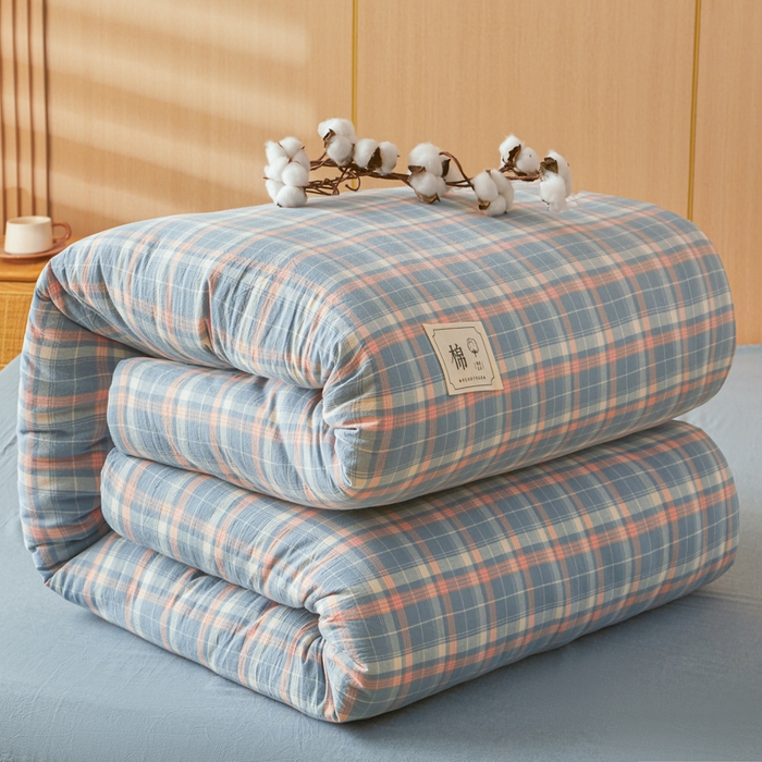 爱屋及屋 2025新款水洗棉可拆洗棉花被被子被芯 格韵蓝