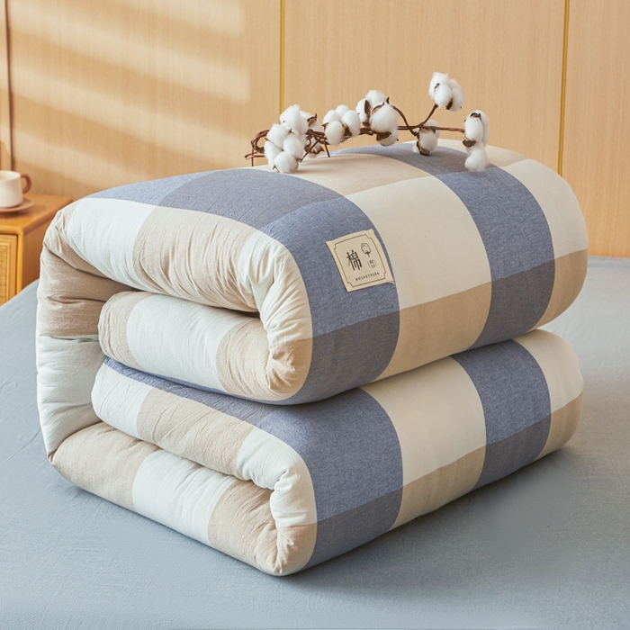 91家纺网 家纺一手货源 找家纺 爱屋及屋 2025新款水洗棉可拆洗棉花被被子被芯 蓝咖大格