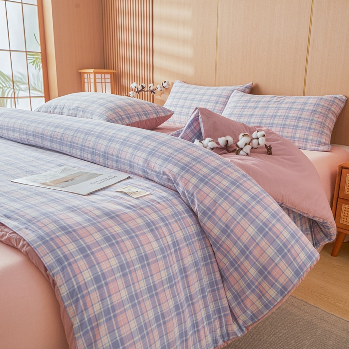 91家纺网 家纺一手货源 找家纺 爱屋及屋 2025新款水洗棉可拆洗棉花被被子被芯 格韵紫