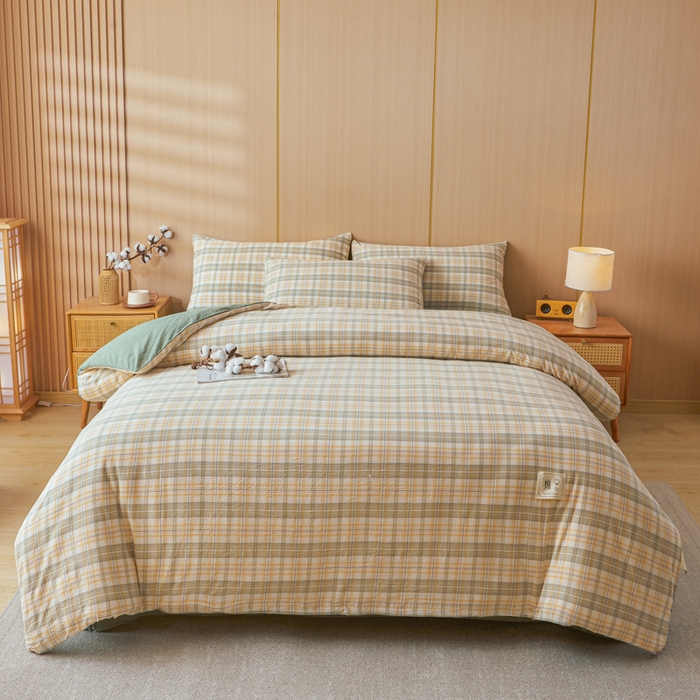 91家纺网 家纺一手货源 找家纺 爱屋及屋 2025新款水洗棉可拆洗棉花被被子被芯 翠绿格