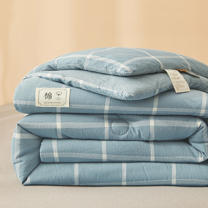 91家纺网 家纺一手货源 找家纺 爱屋及屋 2025新款无印风水洗棉棉花冬被被子被芯 海蓝大格