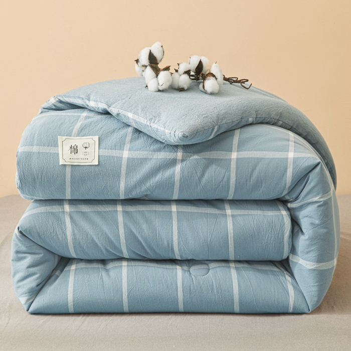 91家纺网 家纺一手货源 找家纺 爱屋及屋 2025新款无印风水洗棉棉花冬被被子被芯 海蓝大格