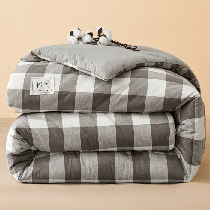 91家纺网 家纺一手货源 找家纺 爱屋及屋 2025新款无印风水洗棉棉花冬被被子被芯 灰中格