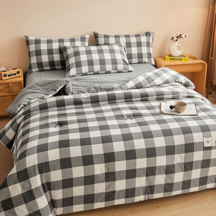 91家纺网 家纺一手货源 找家纺 爱屋及屋 2025新款无印风水洗棉棉花冬被被子被芯 灰中格