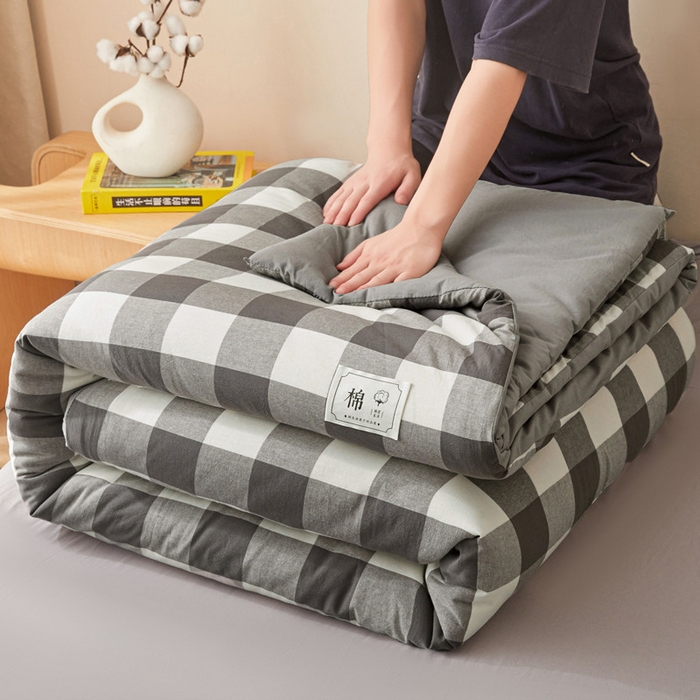 91家纺网 家纺一手货源 找家纺 爱屋及屋 2025新款无印风水洗棉棉花冬被被子被芯 灰中格