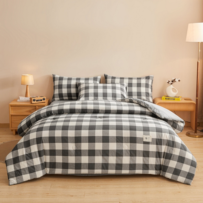 91家纺网 家纺一手货源 找家纺 爱屋及屋 2025新款无印风水洗棉棉花冬被被子被芯 灰中格