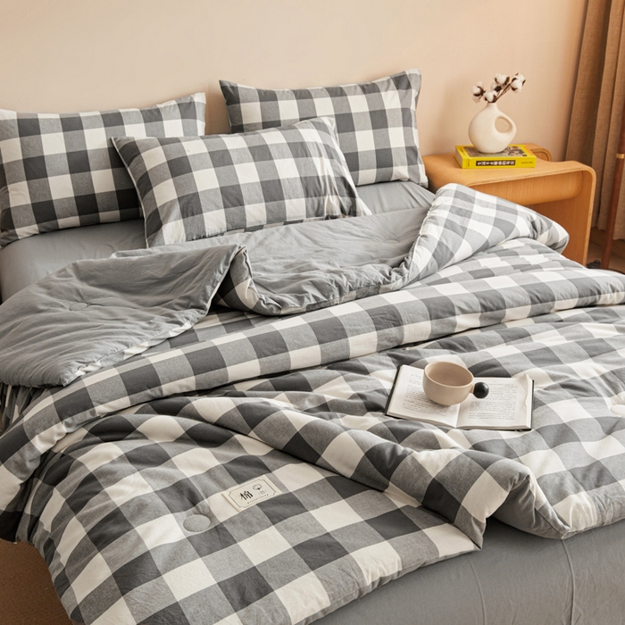 91家纺网 家纺一手货源 找家纺 爱屋及屋 2025新款无印风水洗棉棉花冬被被子被芯 灰中格