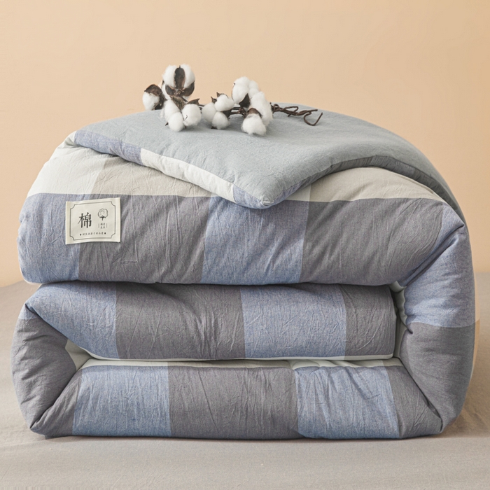91家纺网 家纺一手货源 找家纺 爱屋及屋 2025新款无印风水洗棉棉花冬被被子被芯 蓝咖大格