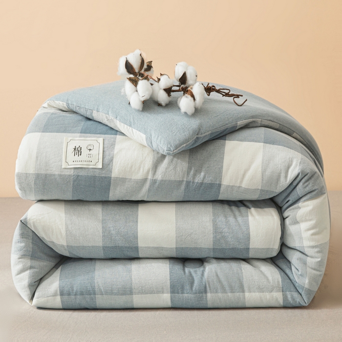91家纺网 家纺一手货源 找家纺 爱屋及屋 2025新款无印风水洗棉棉花冬被被子被芯 蓝中格