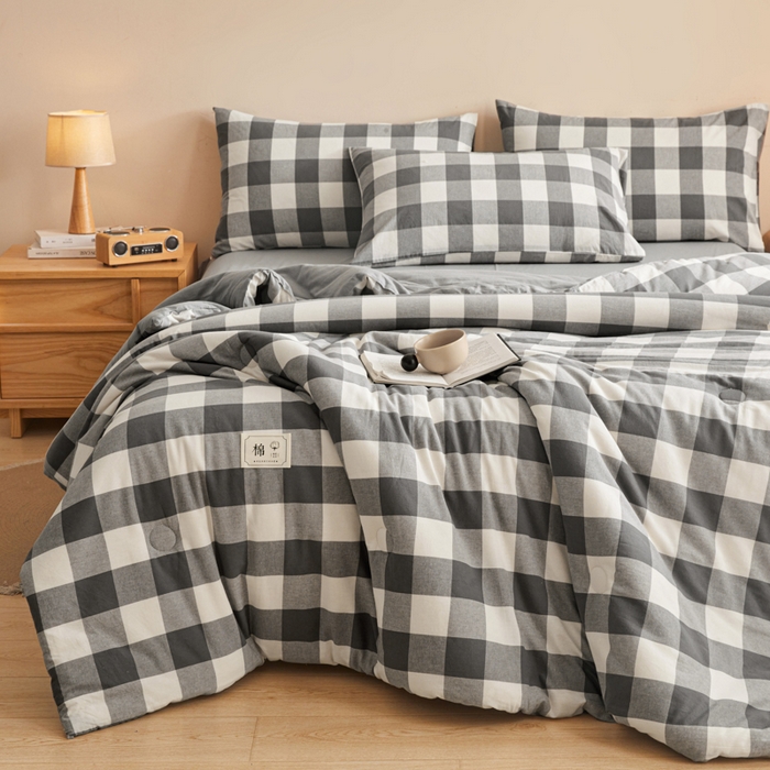 91家纺网 家纺一手货源 找家纺 爱屋及屋 2025新款无印风水洗棉棉花冬被被子被芯 灰中格