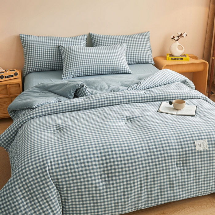 91家纺网 家纺一手货源 找家纺 爱屋及屋 2025新款无印风水洗棉棉花冬被被子被芯 蓝小格