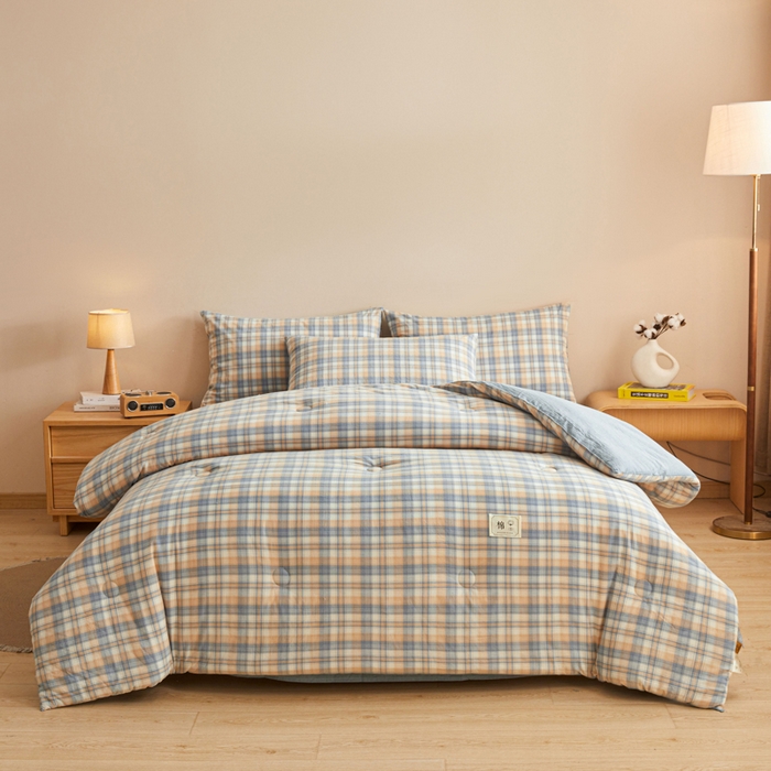 91家纺网 家纺一手货源 找家纺 爱屋及屋 2025新款无印风水洗棉棉花冬被被子被芯 雅致格