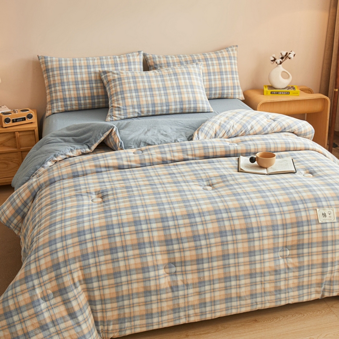 91家纺网 家纺一手货源 找家纺 爱屋及屋 2025新款无印风水洗棉棉花冬被被子被芯 雅致格