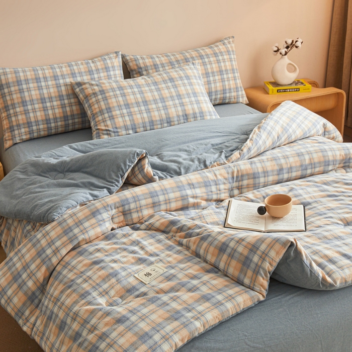 91家纺网 家纺一手货源 找家纺 爱屋及屋 2025新款无印风水洗棉棉花冬被被子被芯 雅致格