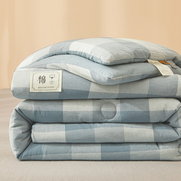 91家纺网 家纺一手货源 找家纺 爱屋及屋 2025新款无印风水洗棉棉花冬被被子被芯 蓝中格