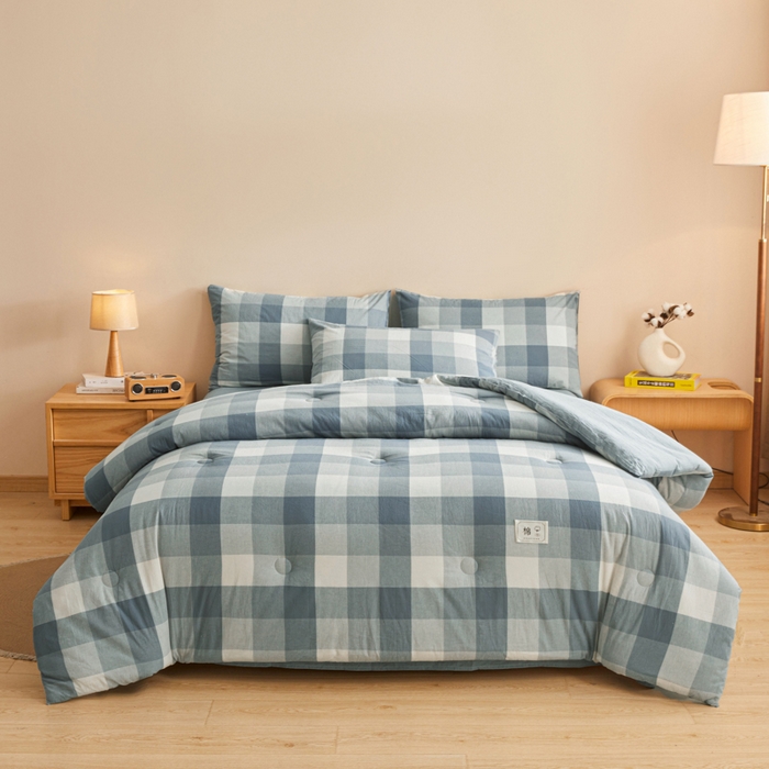 91家纺网 家纺一手货源 找家纺 爱屋及屋 2025新款无印风水洗棉棉花冬被被子被芯 蓝中格