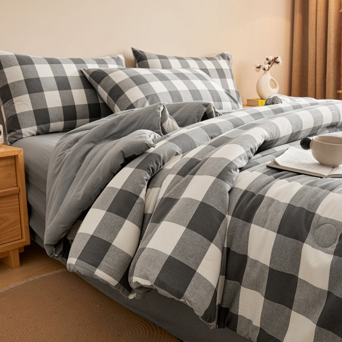 91家纺网 家纺一手货源 找家纺 爱屋及屋 2025新款无印风水洗棉棉花冬被被子被芯 灰中格