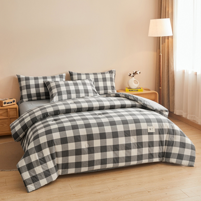 91家纺网 家纺一手货源 找家纺 爱屋及屋 2025新款无印风水洗棉棉花冬被被子被芯 灰中格