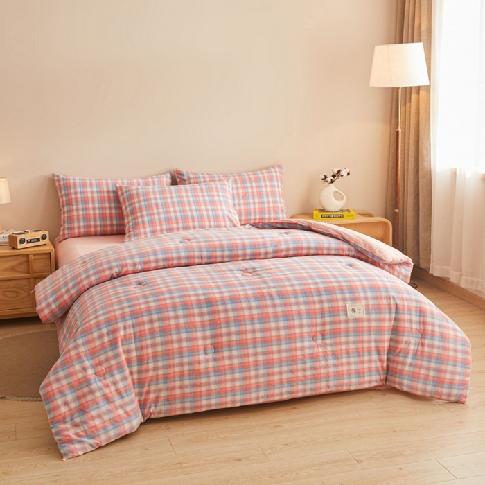 91家纺网 家纺一手货源 找家纺 爱屋及屋 2025新款无印风水洗棉棉花冬被被子被芯 清新格