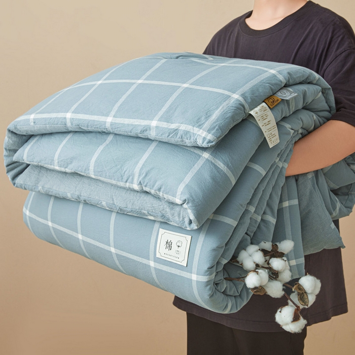 91家纺网 家纺一手货源 找家纺 爱屋及屋 2025新款无印风水洗棉棉花冬被被子被芯 海蓝大格