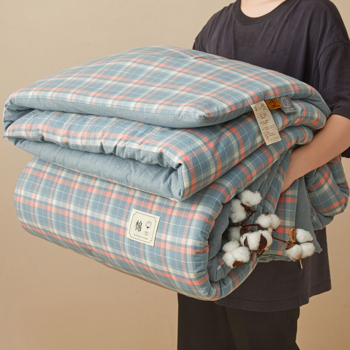 91家纺网 家纺一手货源 找家纺 爱屋及屋 2025新款无印风水洗棉棉花冬被被子被芯 格韵蓝