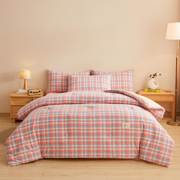 91家纺网 家纺一手货源 找家纺 爱屋及屋 2025新款无印风水洗棉棉花冬被被子被芯 清新格