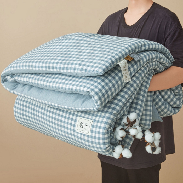 91家纺网 家纺一手货源 找家纺 爱屋及屋 2025新款无印风水洗棉棉花冬被被子被芯 蓝小格