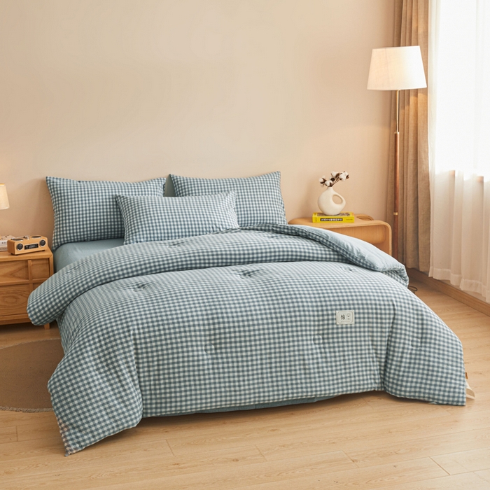 91家纺网 家纺一手货源 找家纺 爱屋及屋 2025新款无印风水洗棉棉花冬被被子被芯 蓝小格