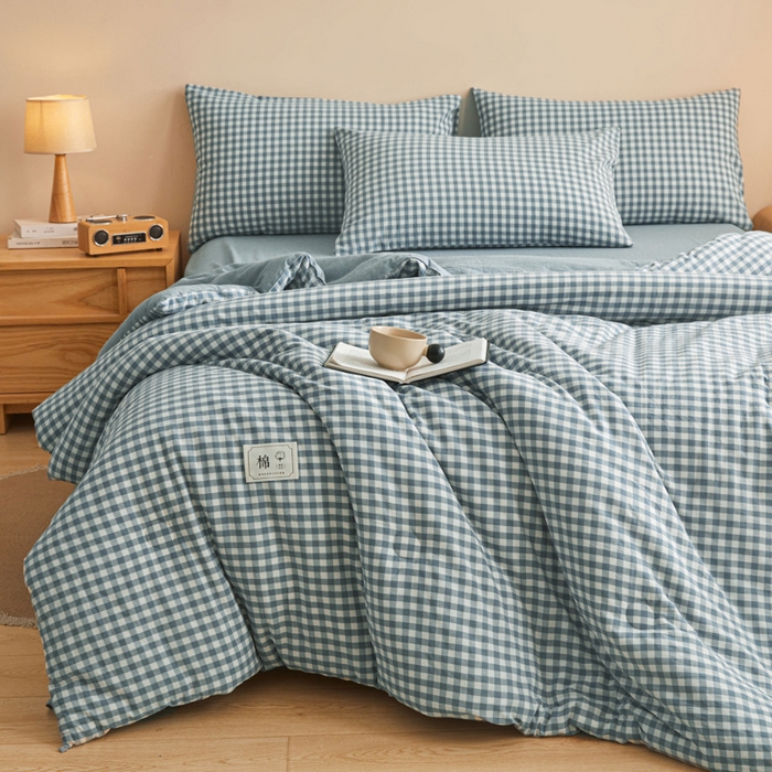 91家纺网 家纺一手货源 找家纺 爱屋及屋 2025新款无印风水洗棉棉花冬被被子被芯 蓝小格