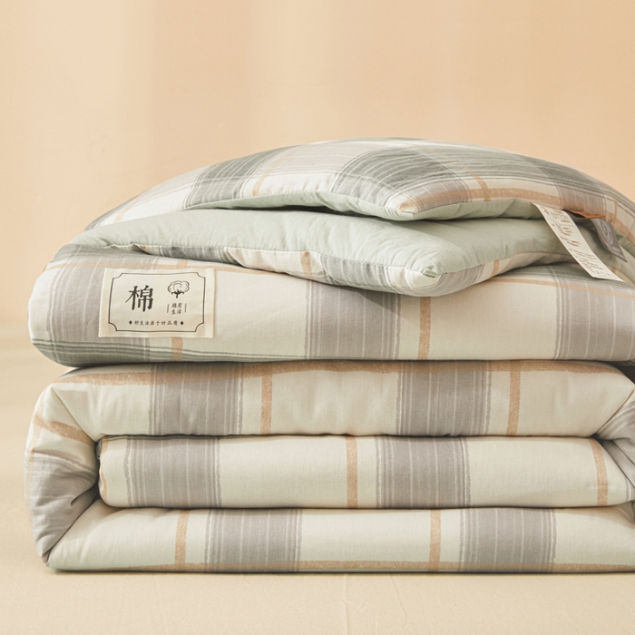 91家纺网 家纺一手货源 找家纺 爱屋及屋 2025新款无印风水洗棉棉花冬被被子被芯 韵绿条纹
