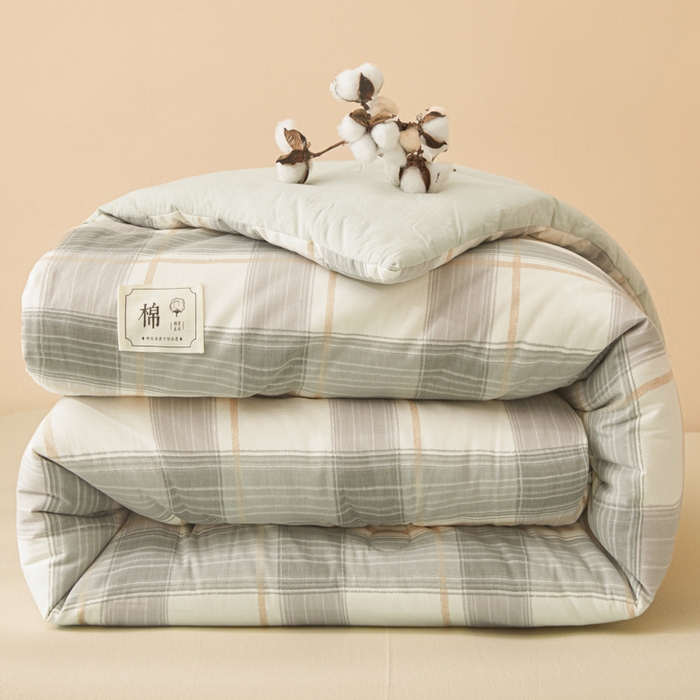 91家纺网 家纺一手货源 找家纺 爱屋及屋 2025新款无印风水洗棉棉花冬被被子被芯 韵绿条纹