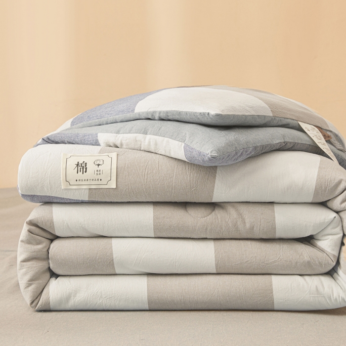 91家纺网 家纺一手货源 找家纺 爱屋及屋 2025新款无印风水洗棉棉花冬被被子被芯 蓝咖大格