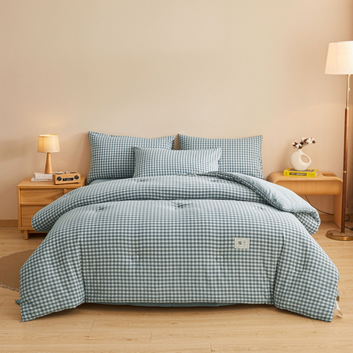 91家纺网 家纺一手货源 找家纺 爱屋及屋 2025新款无印风水洗棉棉花冬被被子被芯 蓝小格