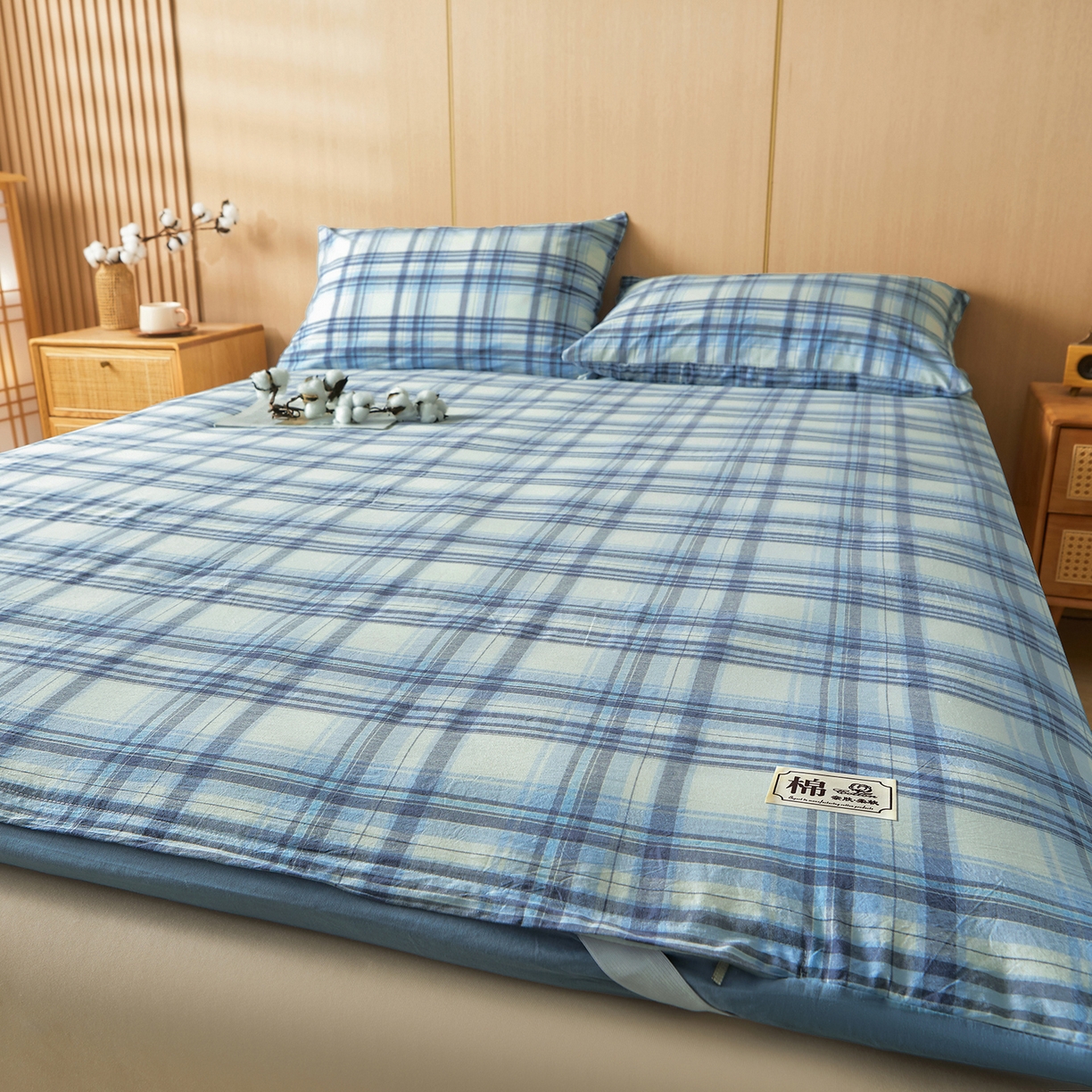 91家纺网 家纺一手货源 找家纺 晓时候 20252新款可拆洗新疆棉花床垫被褥子学生宿舍亲肤水洗棉棉花床垫-家用款 青春格