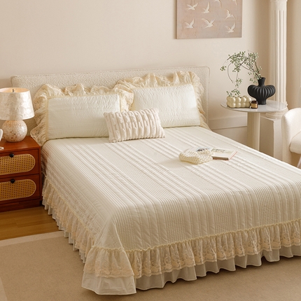 2025新款全棉色织水洗棉洛丽塔公主系列单床盖 流苏白