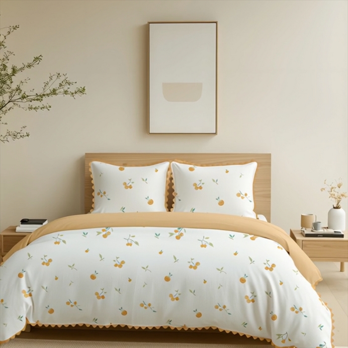 91家纺网 家纺一手货源 找家纺 纯色雨家纺 2025新款全棉斜纹跨境日韩欧美纯棉四件套数码印花南通家纺面料尺寸花型可定制 吉柿相伴